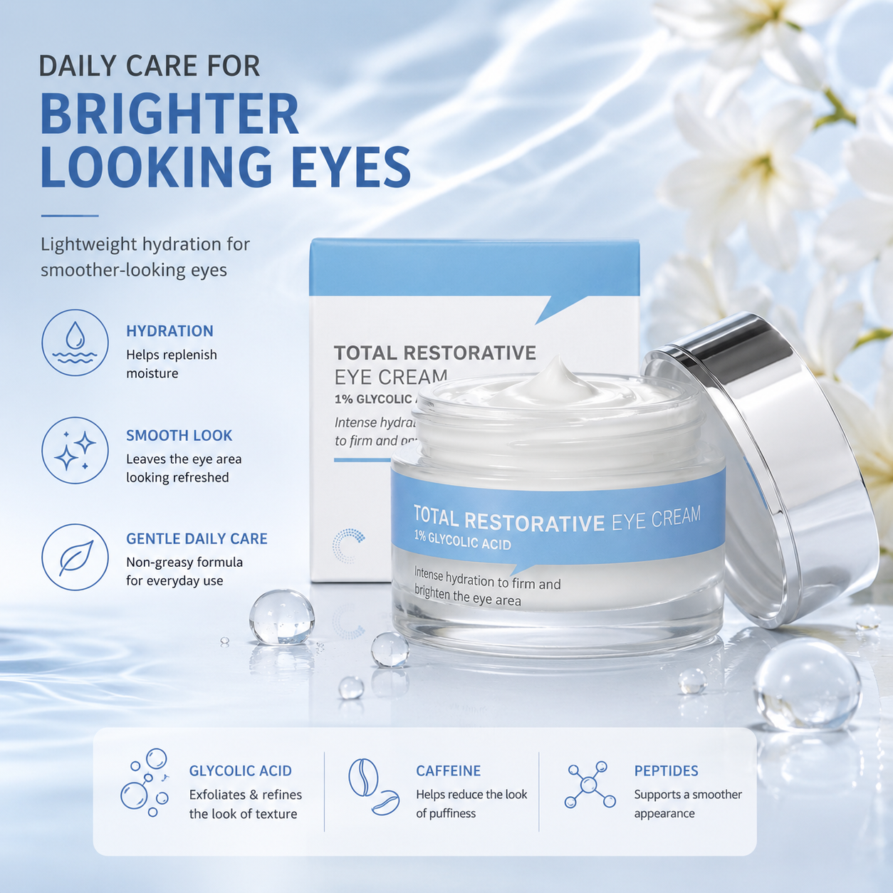 Restorative Eye Cream with Glycolic Acid – Hydrating & Smooth-Look Daily Care