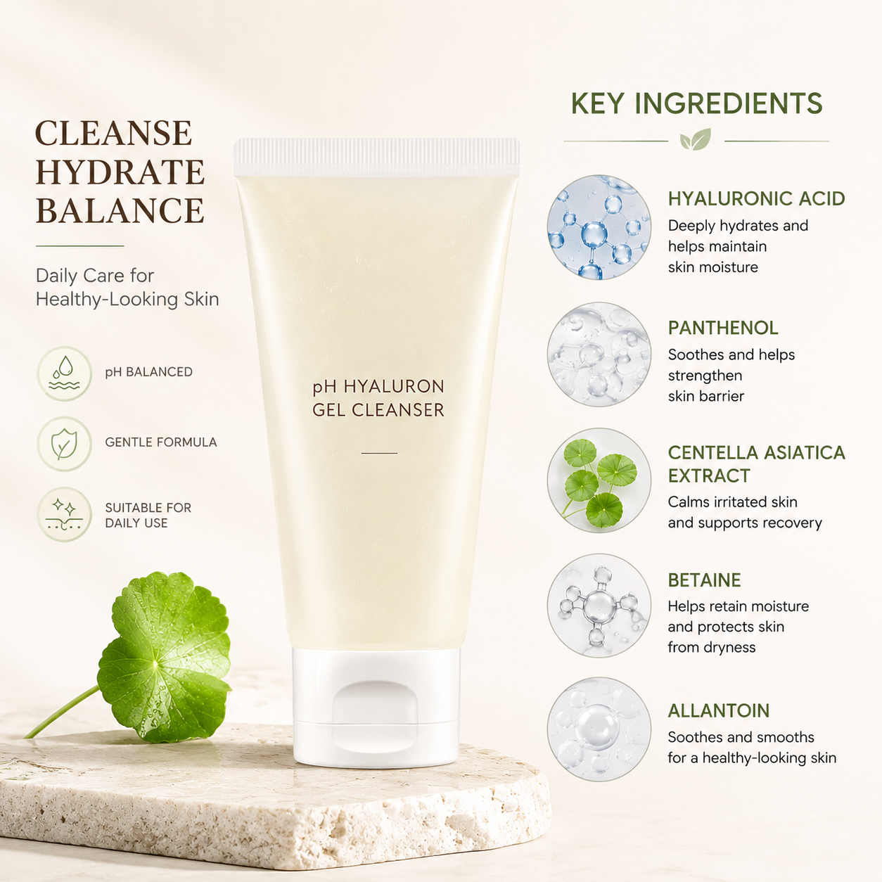 pH Hyaluron Gentle Gel Cleanser – Hydrating, Daily Face Wash for Sensitive Skin