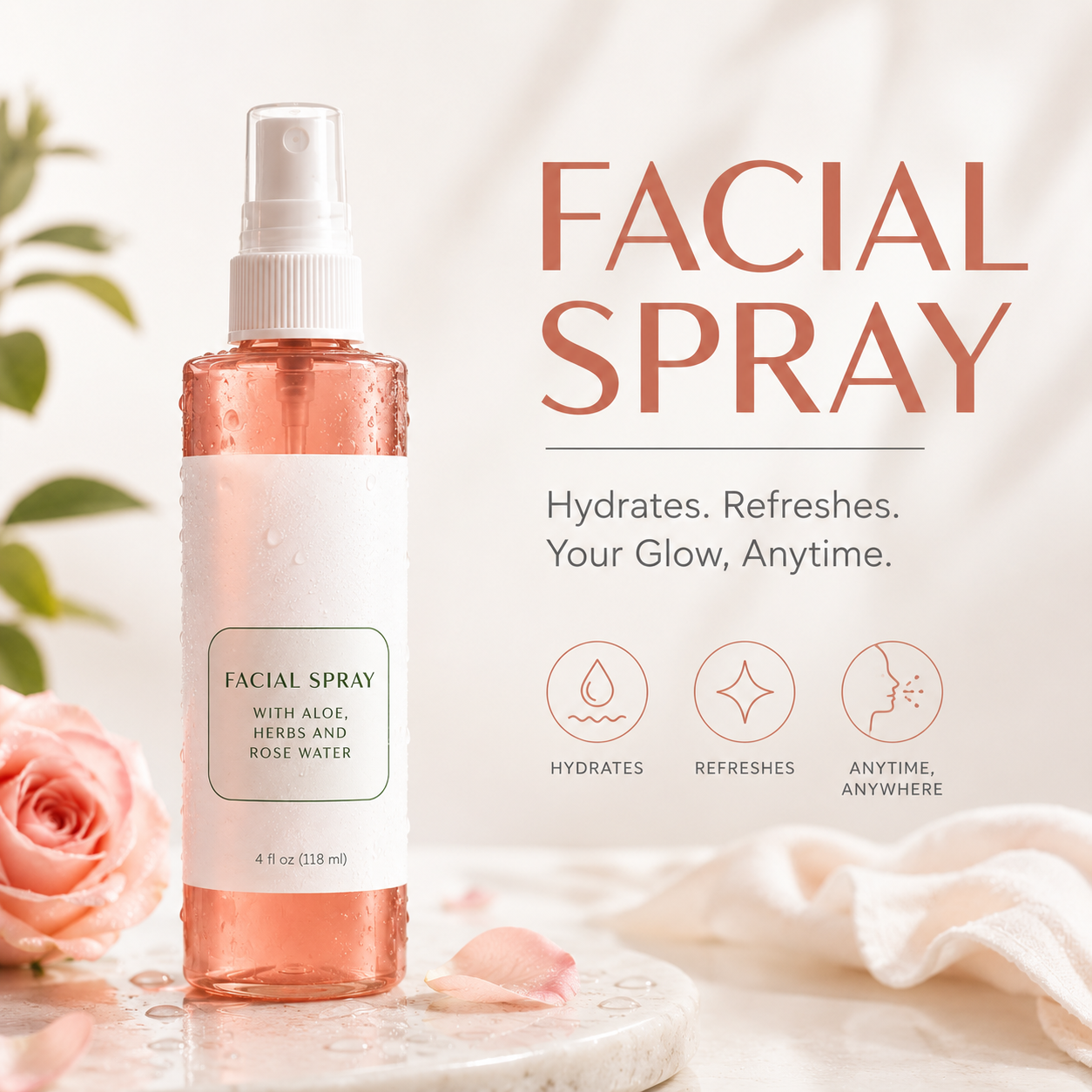 Hydrating Rose & Aloe Facial Spray Mist for All Skin Types